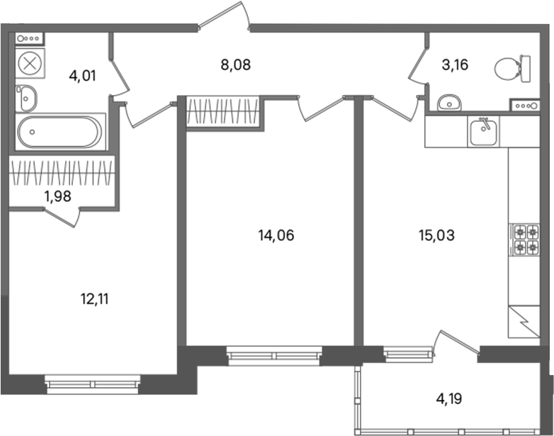 2-комнатная квартира 58.43 м², 1/5 эт., ЖК «ПАТИО. Уютный квартал»